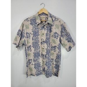 Cooke Street Honolulu Mens 2XL Reverse Print Aloha Shirt Cotton Blue Green Cream